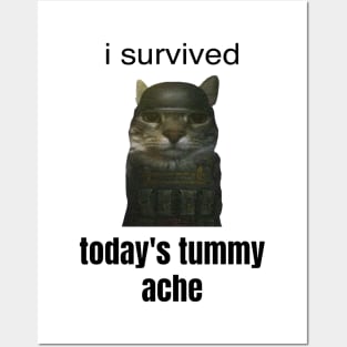 I Survived Today's Tummy Ache Funny Army Cat Tummy Ache Meme Posters and Art